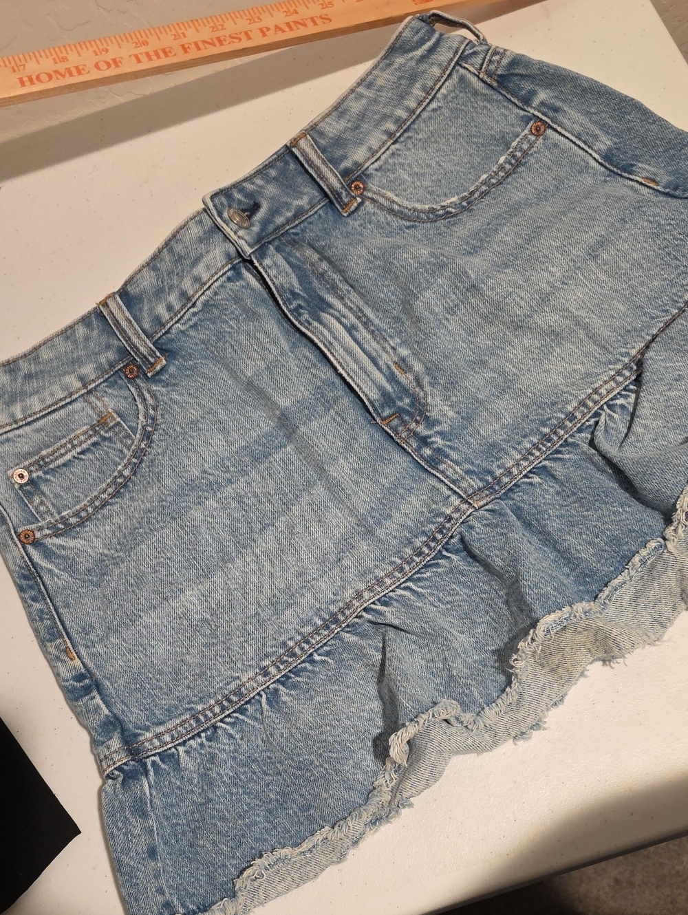 American Eagle Outfitters Light Blue Denim Ruffle-Hem Skort